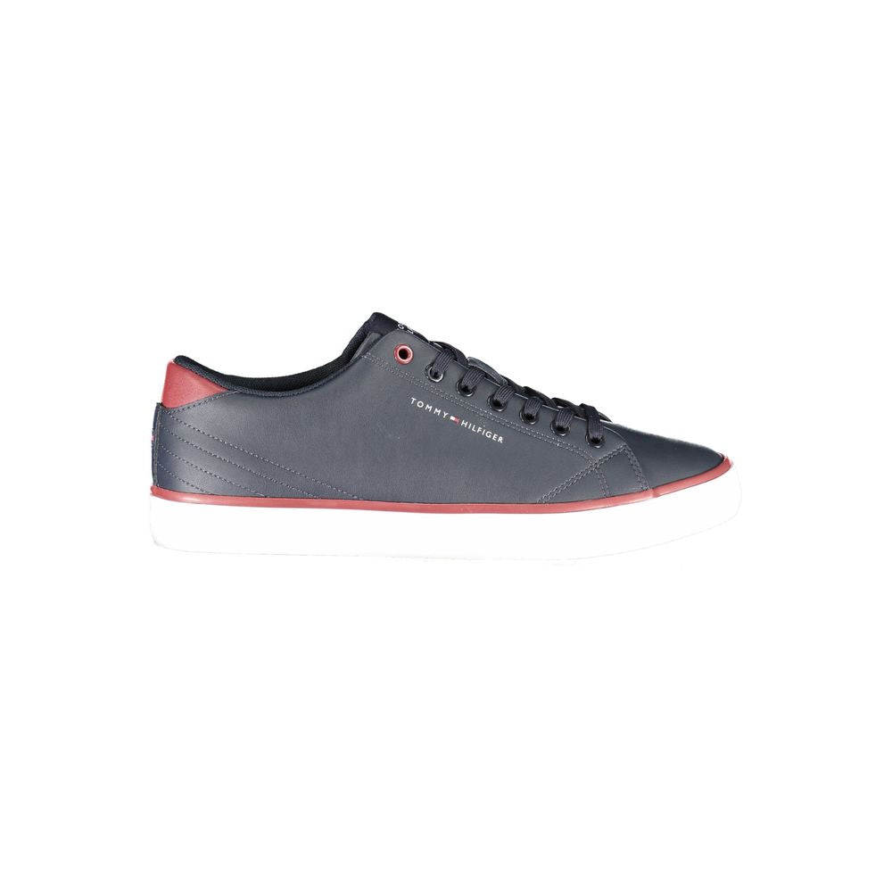 Athletic Sneakers by Tommy Hilfiger for men in polyester blue & print features an architectural silhouette from the Men's Athletic Polyester Sneakers collection, showcasing a architectural athletic style for a architectural look.