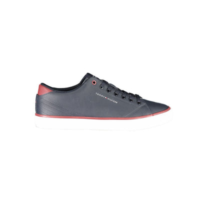 Athletic Sneakers by Tommy Hilfiger for men in polyester blue & print features an architectural silhouette from the Men's Athletic Polyester Sneakers collection, showcasing a architectural athletic style for a architectural look.