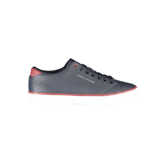 Athletic Sneakers by Tommy Hilfiger for men in polyester blue & print features an architectural silhouette from the Men's Athletic Polyester Sneakers collection, showcasing a architectural athletic style for a architectural look.