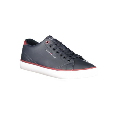 Athletic Sneakers by Tommy Hilfiger for men in polyester blue & print presents a sleek silhouette, perfectly capturing the athletic style essence of Men's Athletic Polyester Sneakers with its sleek design and premium finish.
