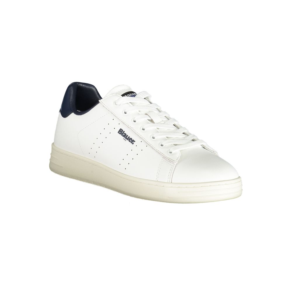 Athletic Sneakers by Blauer for men in polyester polyurethane leather blue & white features an architectural silhouette, showcasing the premium athletic style of the City Crisp Men's Athletic Polyester Polyurethane Leather Sneakers with an architectural finish.