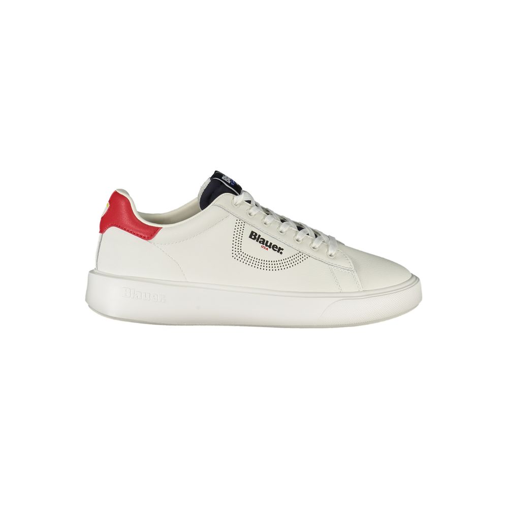 Athletic Sneakers by Blauer for men in polyester polyethylene leather white & print features an architectural silhouette, showcasing the premium athletic style of the The Blend Men's Athletic Polyester Polyethylene Leather Sneakers with an architectural finish.
