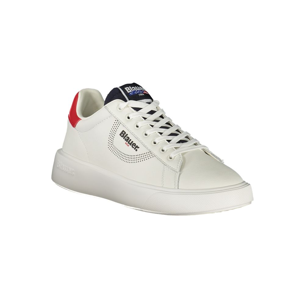 Athletic Sneakers by Blauer for men in polyester polyethylene leather white & print showcases a architectural silhouette, artfully capturing the essence of the The Blend Men's Athletic Polyester Polyethylene Leather Sneakers with its signature architectural athletic style construction.