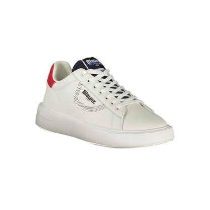Athletic Sneakers by Blauer for men in polyester polyethylene leather white & print showcases a architectural silhouette, artfully capturing the essence of the The Blend Men's Athletic Polyester Polyethylene Leather Sneakers with its signature architectural athletic style construction.