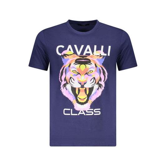 T-Shirt by Cavalli Class for men in cotton blue & print features an on trend silhouette, perfectly showcasing a on trend and crew neckline for an elevated aesthetic.