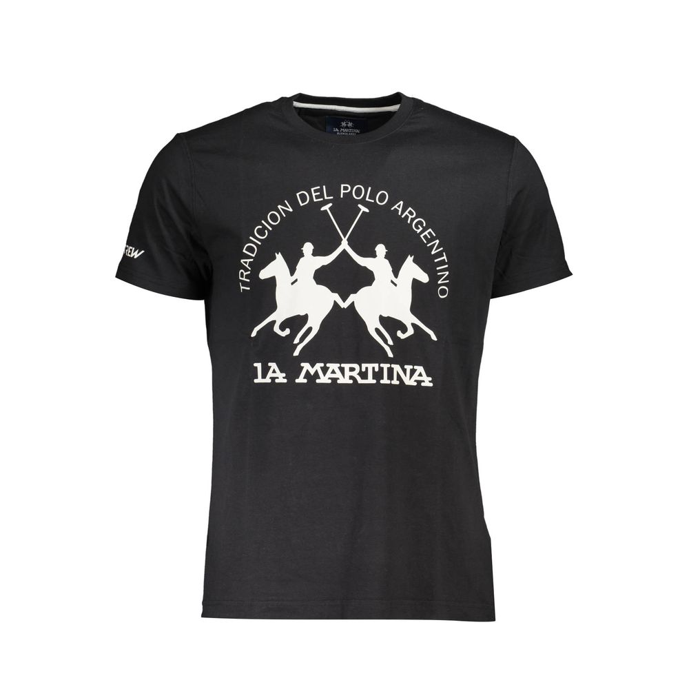 T-Shirt by La Martina for men in cotton black, signature & print features an on trend silhouette, perfectly showcasing a on trend and crew neckline for an elevated aesthetic.