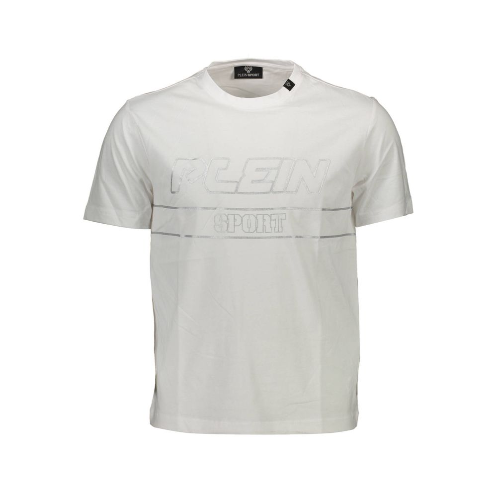T-Shirt by Plein Sport for men in cotton white showcases a unassuming silhouette, artfully detailed with a refined crew neckline and unassuming for a sophisticated, contemporary look.