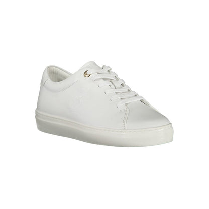 Sneakers by Tommy Hilfiger for women in polyester leather white presents a sumptuous silhouette from the Women's Casual Polyester Leather Sneakers collection, showcasing a sumptuous casual style for an elevated aesthetic.