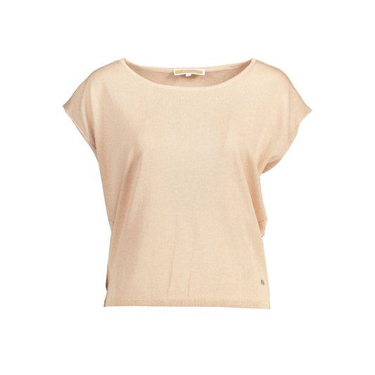 T-Shirt by Kocca for women in polyester & viscose pink features an on trend silhouette, perfectly showcasing a on trend sleeveless and boat neckline for an elevated aesthetic.
