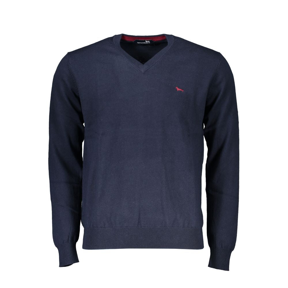 Sweater by Harmont & Blaine for men in cotton blue showcases a downtown chic silhouette, artfully finished with a downtown chic v-neck neckline and for a sophisticated, high-end look.