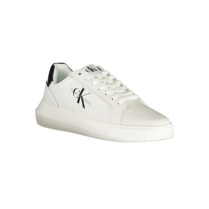 Sneakers by Calvin Klein for men in polyester polyethylene leather white presents a sumptuous silhouette, artfully capturing the essence of the Men's Casual Polyester Polyethylene Leather Sneakers with its sumptuous casual style design.