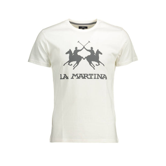 T-Shirt by La Martina for men in cotton white & print features an edgy silhouette, meticulously detailed with a sophisticated short-sleeve and crew neckline for a truly edgy finish.