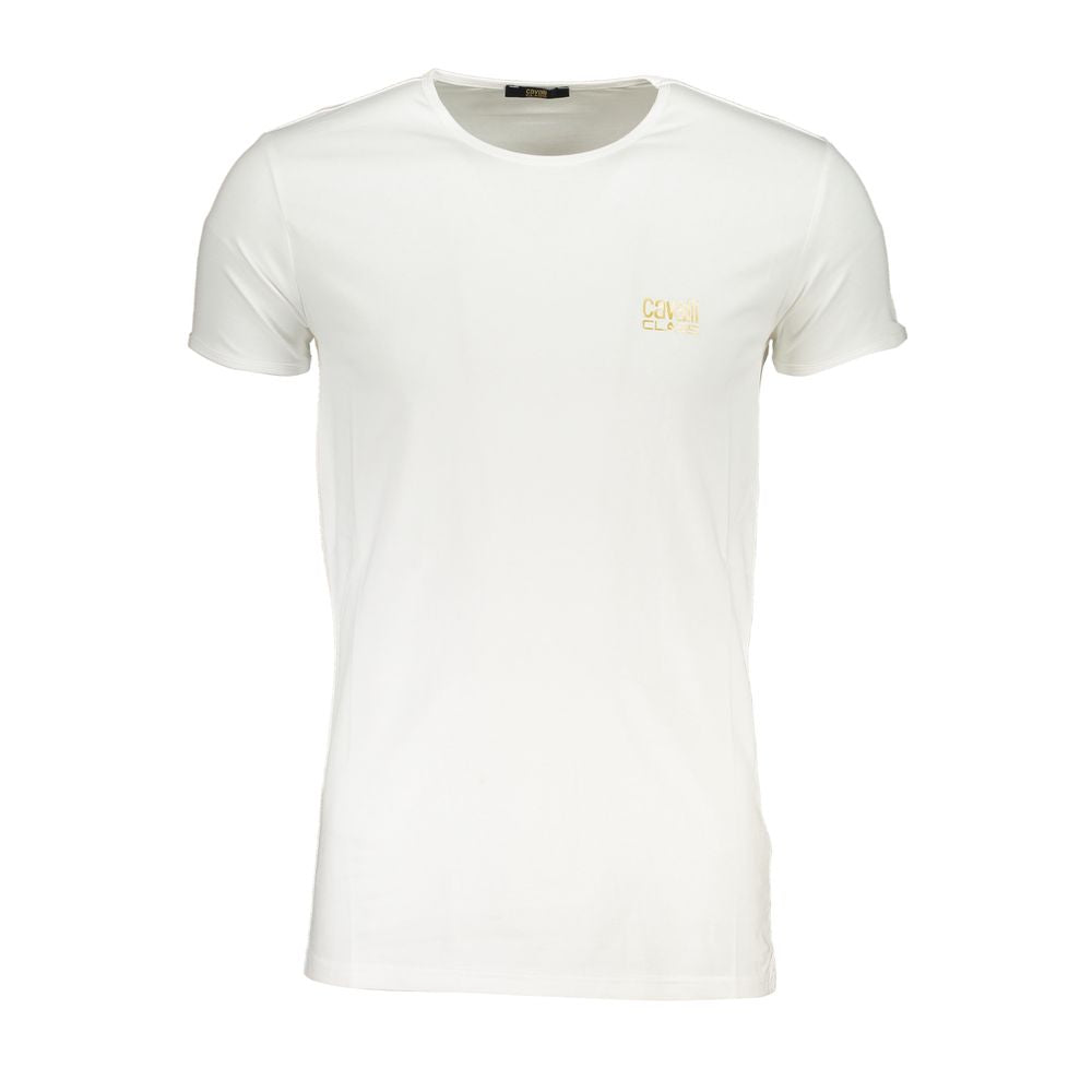 T-Shirt by Cavalli Class for men in stretch cotton white & print features a plush silhouette, showcasing a sophisticated and for a truly plush finish.