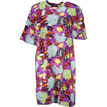 Cavalli Class Purple Floral Cotton T-Shirt Dress