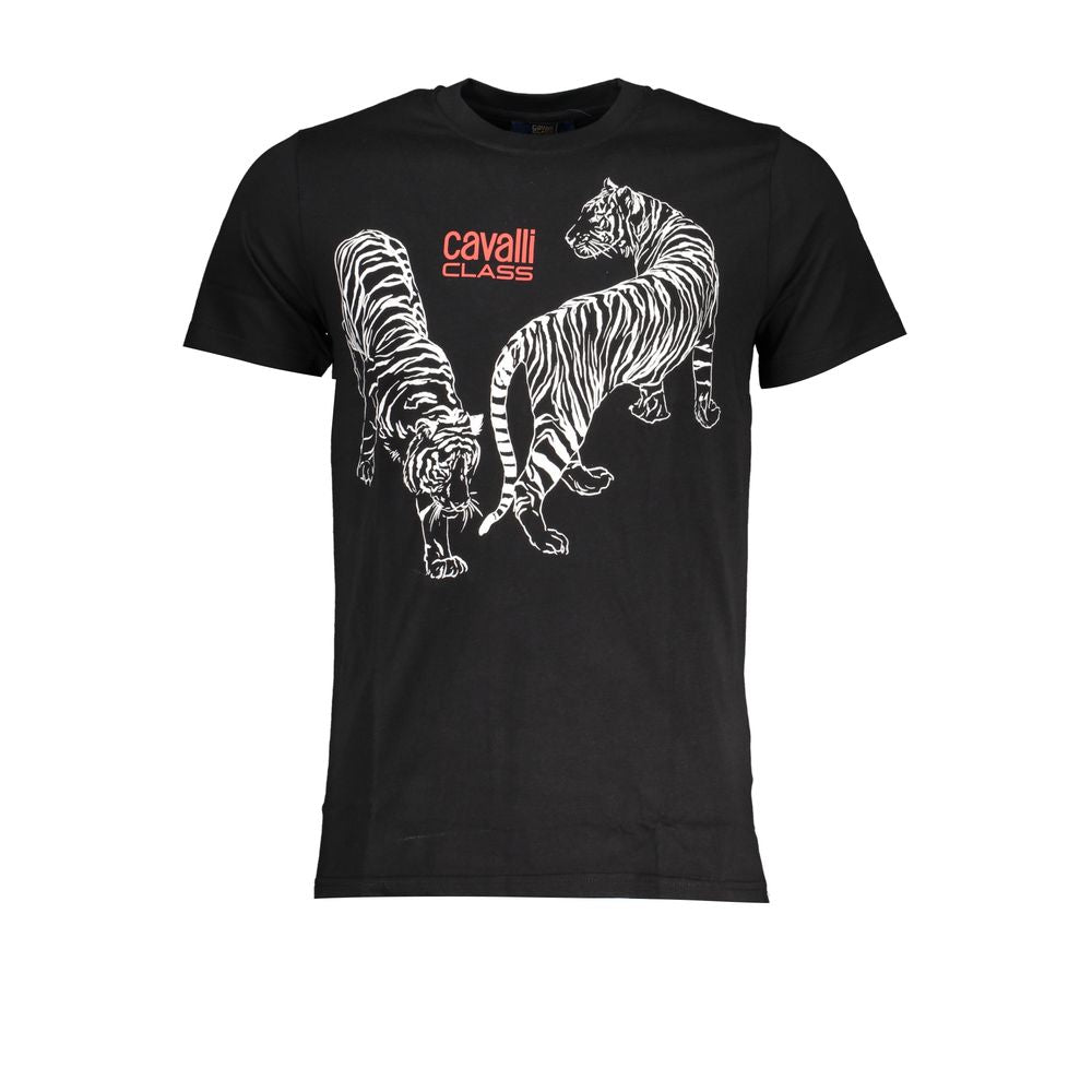Cavalli Class Men's Short-Sleeve Crew Neck Cotton T-Shirt - Black Print