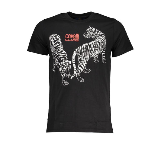 Cavalli Class Men's Short-Sleeve Crew Neck Cotton T-Shirt - Black Print