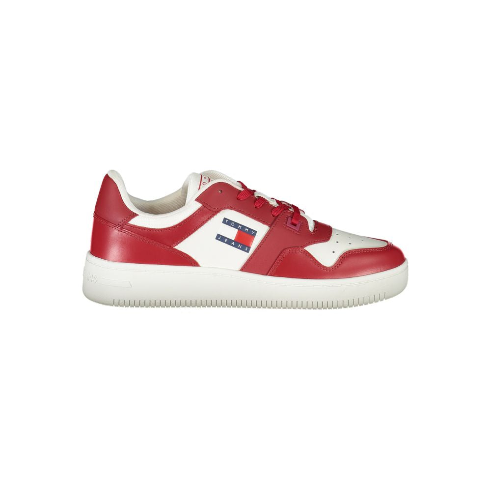 Athletic Sneakers by Tommy Hilfiger for men in polyester polyethylene leather pink, red & print features an architectural silhouette from the Men's Athletic Polyester Polyethylene Leather Sneakers collection, showcasing a architectural athletic style for a architectural look.