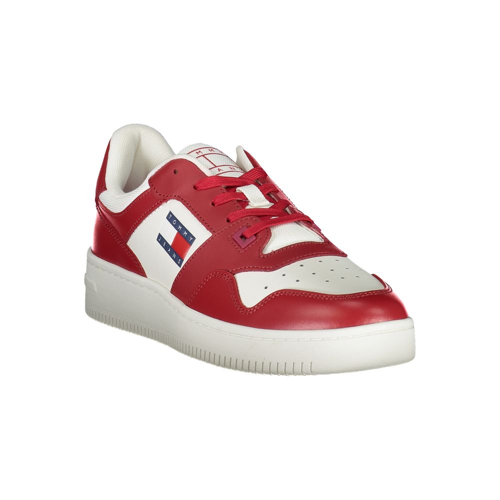 Athletic Sneakers by Tommy Hilfiger for men in polyester polyethylene leather pink, red & print presents a sleek silhouette, perfectly capturing the athletic style essence of Men's Athletic Polyester Polyethylene Leather Sneakers with its sleek design and premium finish.