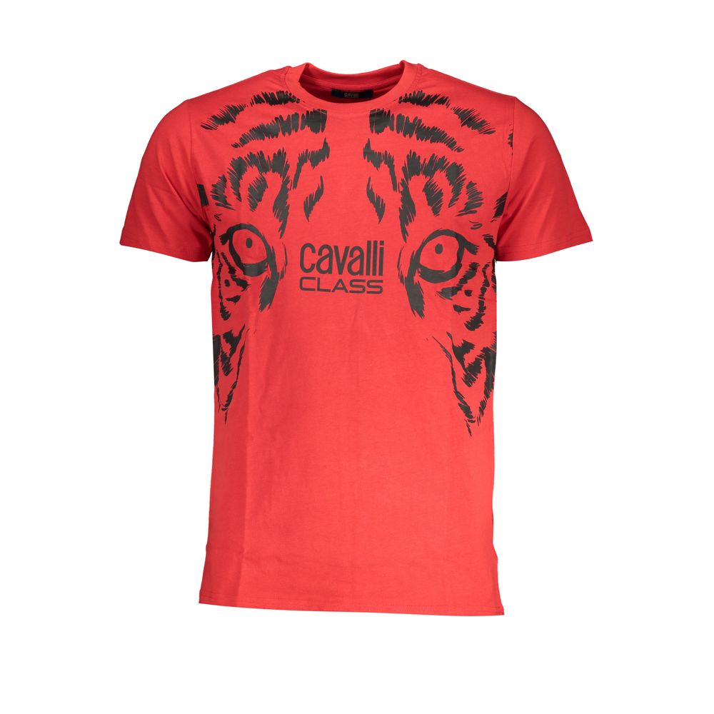 T-Shirt by Cavalli Class for men in cotton red & print showcases a dramatic silhouette, elegantly detailed with a dramatic crew neckline and for a truly dramatic finish.