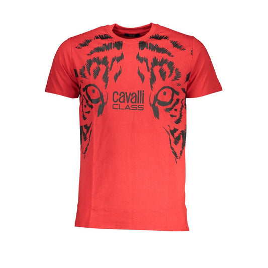 T-Shirt by Cavalli Class for men in cotton red & print showcases a dramatic silhouette, elegantly detailed with a dramatic crew neckline and for a truly dramatic finish.