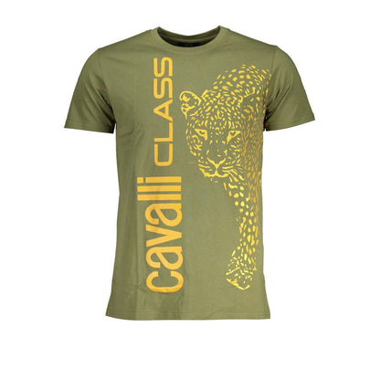 T-Shirt by Cavalli Class for men in cotton blue, green & print showcases a chic silhouette, artfully detailed with a chic and for a chic finish.