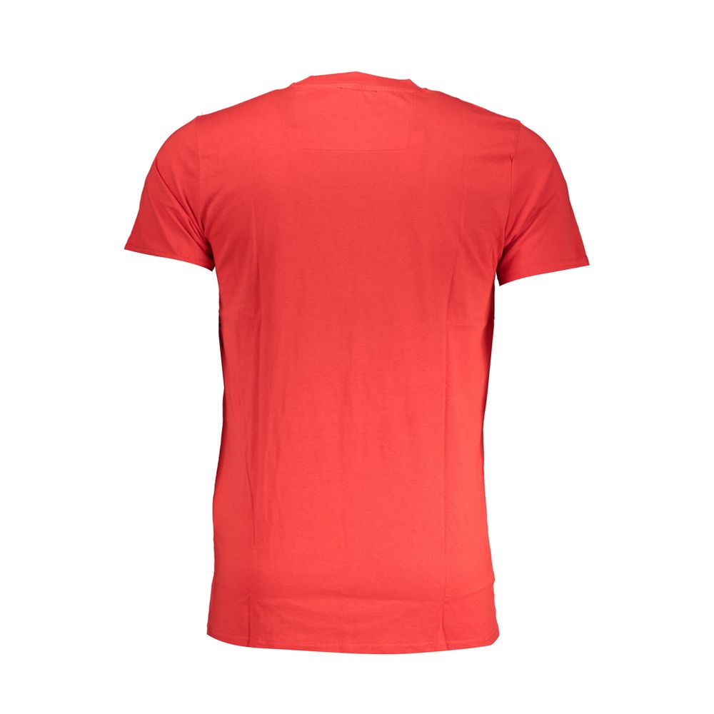 T-Shirt by Cavalli Class for men in cotton red & print showcases a dramatic silhouette, elegantly detailed with a dramatic wrap crew neckline and for a truly dramatic finish.