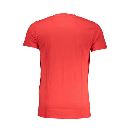 T-Shirt by Cavalli Class for men in cotton red & print showcases a dramatic silhouette, elegantly detailed with a dramatic wrap crew neckline and for a truly dramatic finish.