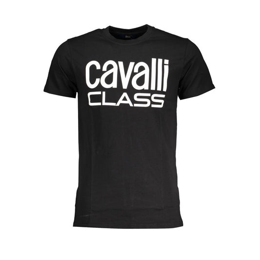 T-Shirt by Cavalli Class for men in cotton black & print showcases a dramatic silhouette, elegantly detailed with a dramatic crew neckline and short-sleeve for a truly dramatic finish.