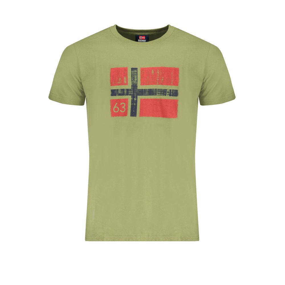 T-Shirt by Norway 1963 for men in cotton green & print showcases a unassuming silhouette, artfully detailed with a refined crew neckline and unassuming for a sophisticated, contemporary look.