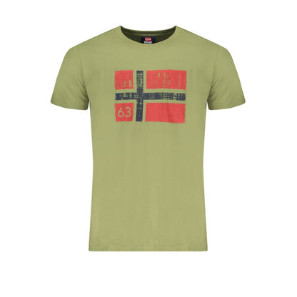 T-Shirt by Norway 1963 for men in cotton green & print showcases a unassuming silhouette, artfully detailed with a refined crew neckline and unassuming for a sophisticated, contemporary look.