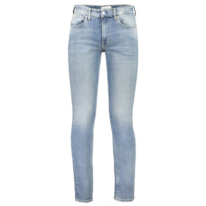 Jeans by Calvin Klein for men in stretch denim cotton blue presents a refined pantology silhouette, artfully defined by a refined pantology tapered-leg & slim, long, and a sophisticated .