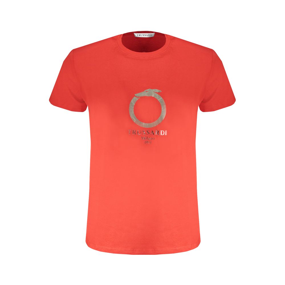 T-Shirt by Trussardi for men in cotton red & print showcases a chic silhouette, artfully detailed with a chic crew neckline and for a chic finish.