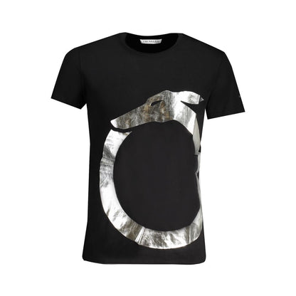 T-Shirt by Trussardi for men in cotton black & print showcases a unassuming silhouette, artfully detailed with a refined crew neckline and unassuming short-sleeve for a sophisticated, contemporary look.