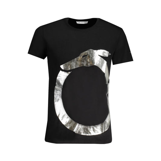 T-Shirt by Trussardi for men in cotton black & print showcases a unassuming silhouette, artfully detailed with a refined crew neckline and unassuming short-sleeve for a sophisticated, contemporary look.