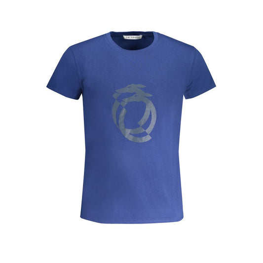 T-Shirt by Trussardi for men in cotton blue & print features an edgy silhouette, meticulously detailed with a sophisticated and crew neckline for a truly edgy finish.