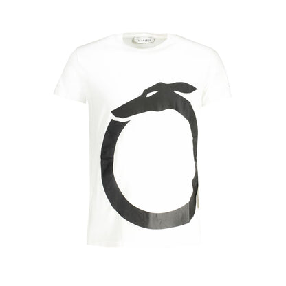 T-Shirt by Trussardi for men in stretch cotton white & print showcases a chic silhouette, artfully detailed with a chic crew neckline and for a chic finish.