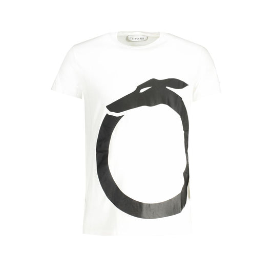 T-Shirt by Trussardi for men in stretch cotton white & print showcases a chic silhouette, artfully detailed with a chic crew neckline and for a chic finish.