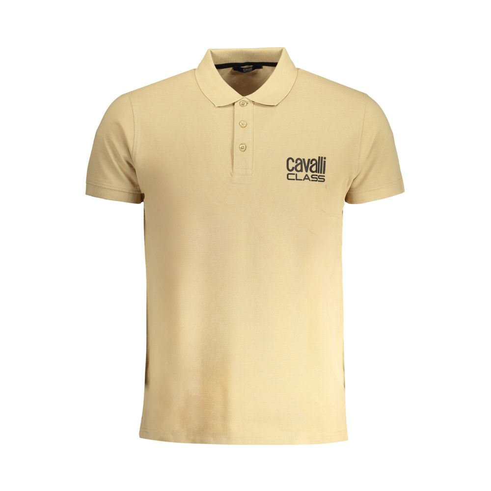 Polo Shirt by Cavalli Class for men in cotton beige & print showcases a sharp silhouette, detailed with a refined and sharp for a sophisticated finish.
