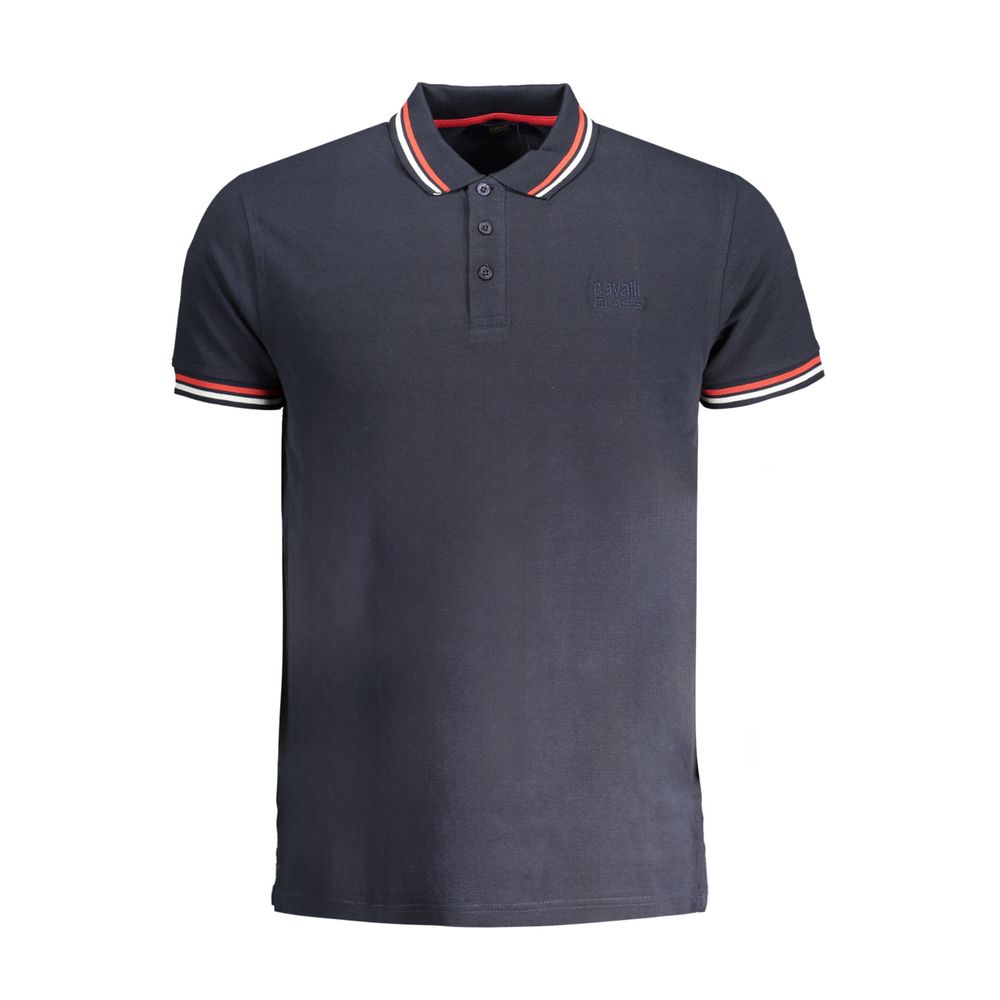 Polo Shirt by Cavalli Class for men in cotton blue & signature presents a distinguished silhouette, showcasing a sophisticated and distinguished for a truly distinguished finish.