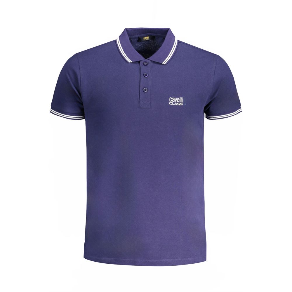 Polo Shirt by Cavalli Class for men in cotton blue & signature showcases a sharp silhouette, detailed with a refined and sharp for a sophisticated finish.