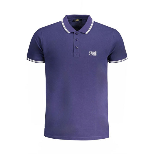Polo Shirt by Cavalli Class for men in cotton blue & signature showcases a sharp silhouette, detailed with a refined and sharp for a sophisticated finish.