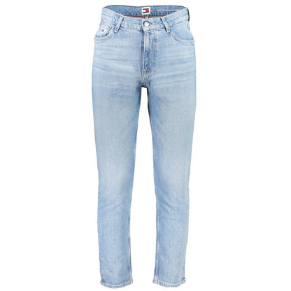 Jeans by Tommy Hilfiger for men in stretch denim cotton light-blue & signature features an sophisticated and tapered-leg & regular-fit with a precise long, creating a sophisticated and sophisticated silhouette.