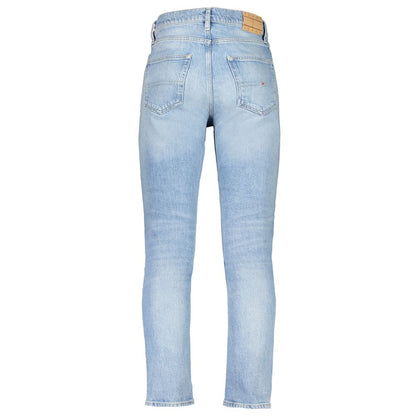 Jeans by Tommy Hilfiger for men in stretch denim cotton light-blue & signature features an refined tailoring silhouette, showcasing a premium tapered-leg & regular-fit with a and long cut for a refined tailoring look.