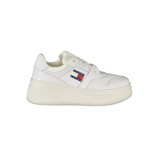 Athletic Sneakers by Tommy Hilfiger for women in polyester polyurethane leather white & print showcases an impeccable silhouette, defined by an impeccable chunky style design that perfectly captures the essence of the Women's Chunky Polyester Polyurethane Leather Athletic Sneakers.