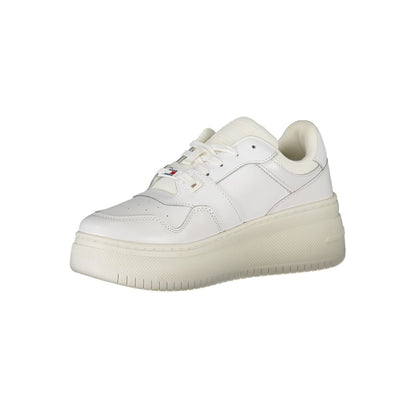 Athletic Sneakers by Tommy Hilfiger for women in polyester polyurethane leather white & print showcases an impeccable silhouette, defined by an impeccable chunky style design that perfectly captures the essence of the Women's Chunky Polyester Polyurethane Leather Athletic Sneakers.