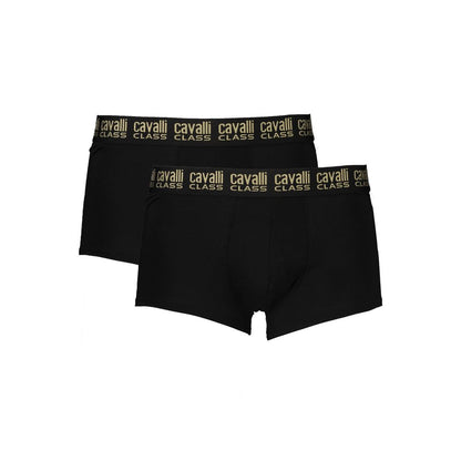 This Underwear Boxer Briefs by Cavalli Class for men in stretch cotton black features a understated silhouette, showcasing the signature style of the Men's Stretch Cotton Underwear Boxer Briefs.