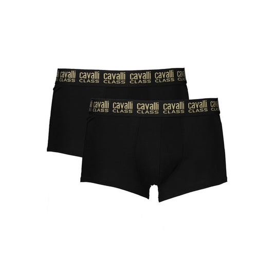 This Underwear Boxer Briefs by Cavalli Class for men in stretch cotton black features a understated silhouette, showcasing the signature style of the Men's Stretch Cotton Underwear Boxer Briefs.