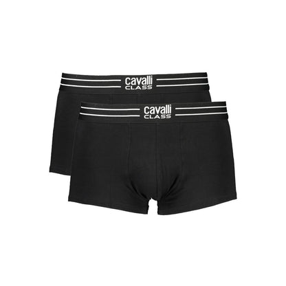 Underwear Boxer Briefs by Cavalli Class for men in stretch cotton canvas black features an contoured silhouette, artfully capturing the essence of the contoured Men's Stretch Cotton Canvas Underwear Boxer Briefs design for a sophisticated look.