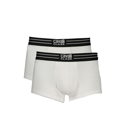 Underwear Boxer Briefs by Cavalli Class for men in stretch cotton white & print features a sleek silhouette, perfectly showcasing the sophisticated design of this Men's Stretch Cotton Underwear Boxer Briefs with a sleek fit.