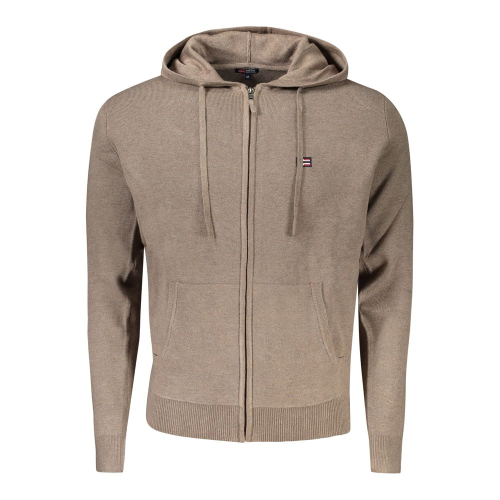 Hooded Cardigan by Norway 1963 for men in viscose polyester & polyamide brown & signature presents a textural silhouette, artfully finished with a textural hooded neckline and for a sophisticated, textural look.